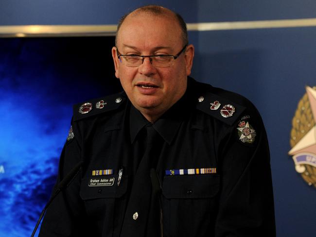 Victoria Police Chief Commissioner Graham Ashton with VEOHRC Commissioner Kristen Hilton at the launch of VEOHRC Phase 2 Audit of sexual harassment and predatory behaviour in Victoria Police. Picture: Andrew Henshaw