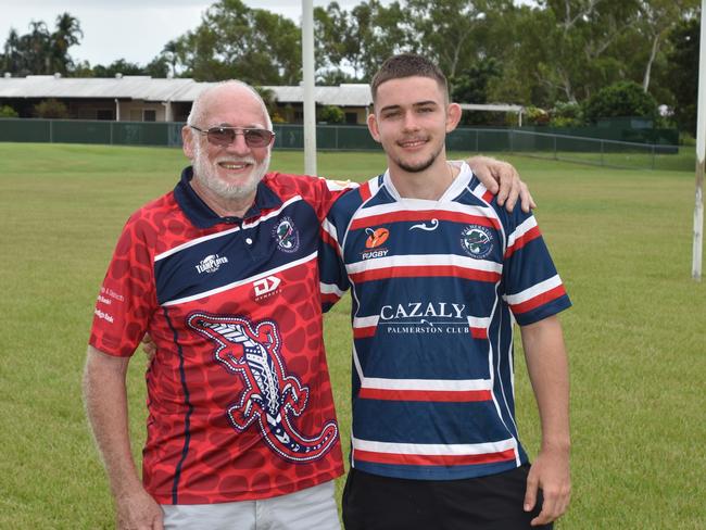 Dennis Bree (73) and his grandson Hamish (17) will both play in the same B-grade Palmerston Crocs rugby team this weekend - February 8, 2025.  Picture: Darcy Jennings