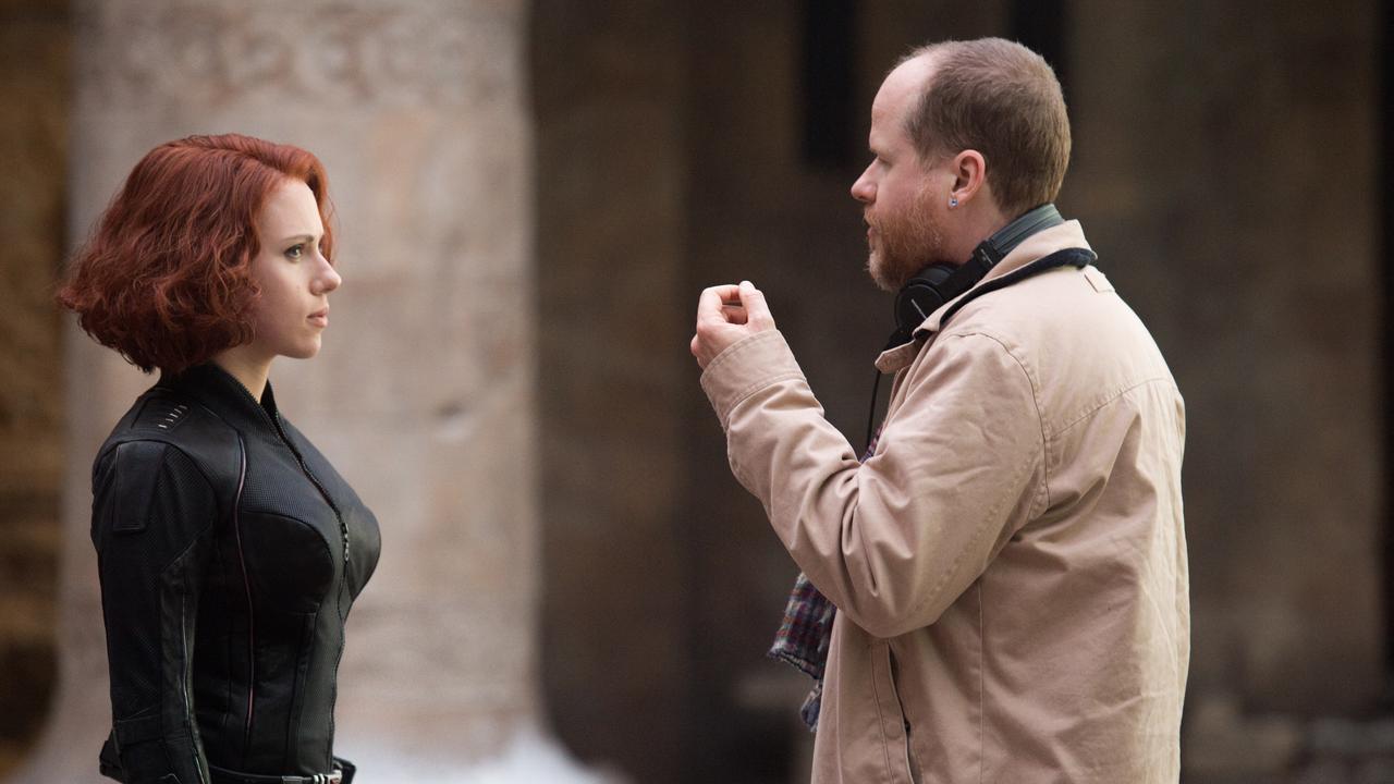 Whedon with Scarlett Johansson on the set of Avengers: Age Of Ultron. Picture: Jay Maidment ©Marvel 2015