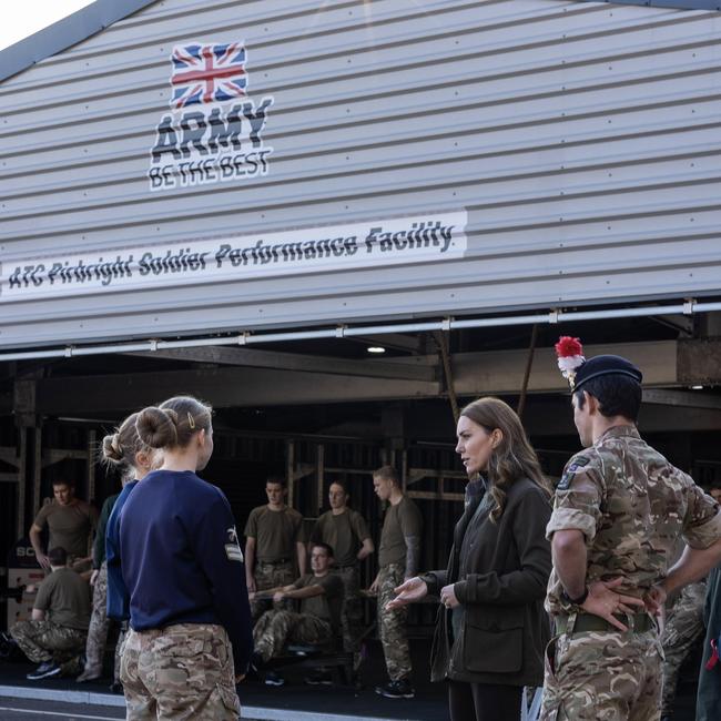 Kate speaks to personnel of the Pirbright Training Academy in November last year. Picture: Twitter/@kensingtonroyal