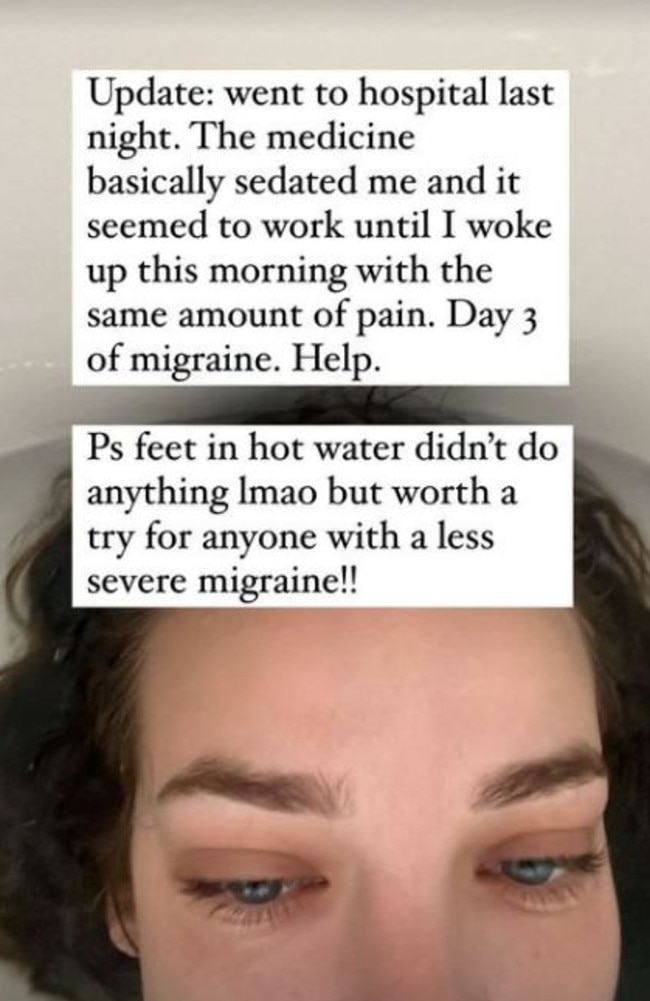 She says medication has not helped ease her migraine.