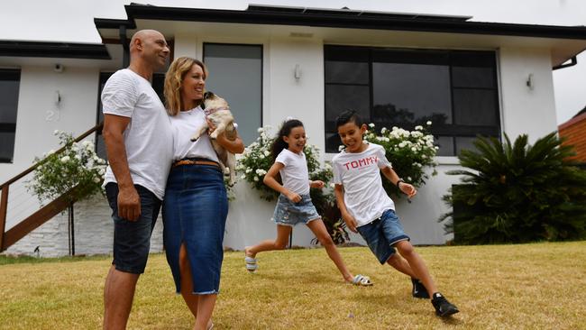 Emil and Vicky Rizk with their children Tommy and Angel at home in Kings Langley, Sydney. Picture: Sam Mooy