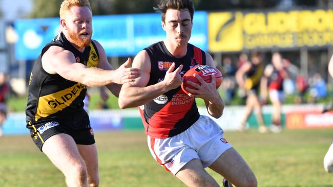 Darcy Bailey keeps a close check on Jack Agostino. Picture: Keryn Stevens/AAP