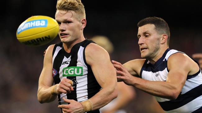 Adam Treloar and the Pies played a free-flowing style against the Cats. Picture: Michael Klein