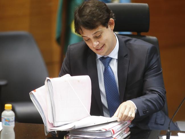 Brazilian judge Daniel Werneck Cotta at a pre-trial hearing of Mario Marcelo Ferreira dos Santos Santoro, at a court in Rio de Janeiro, Brazil. Picture: News Corp Australia