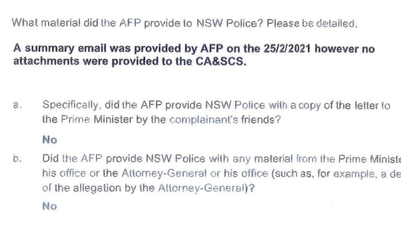 NSW Police did not get a copy of the letter outlining the allegations against Christian Porter.