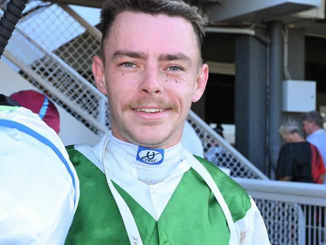 Melbourne Cup winning jockey Robbie Dolan wins a Stakes race at Doomben on Wednesday, scoring on Oughton. Picture: Grant Peters, Trackside Photography.