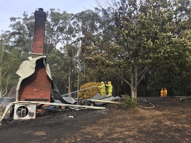 Firefighters couldn’t save the property, where only a chimney remains upright. Picture: Paul Dowsley/Seven News