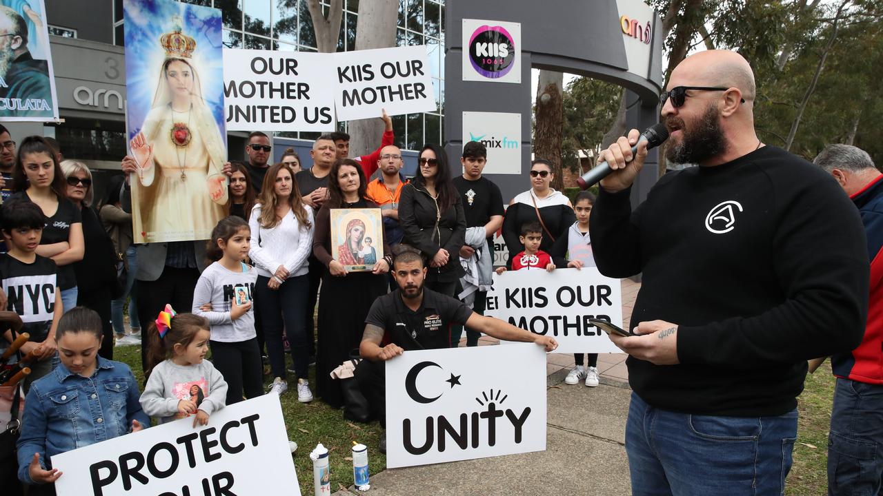 Protesters outside KIIS FM protesting against comments Kyle Sandilands made about Christians and the Virgin Mary. Picture: David Swift.