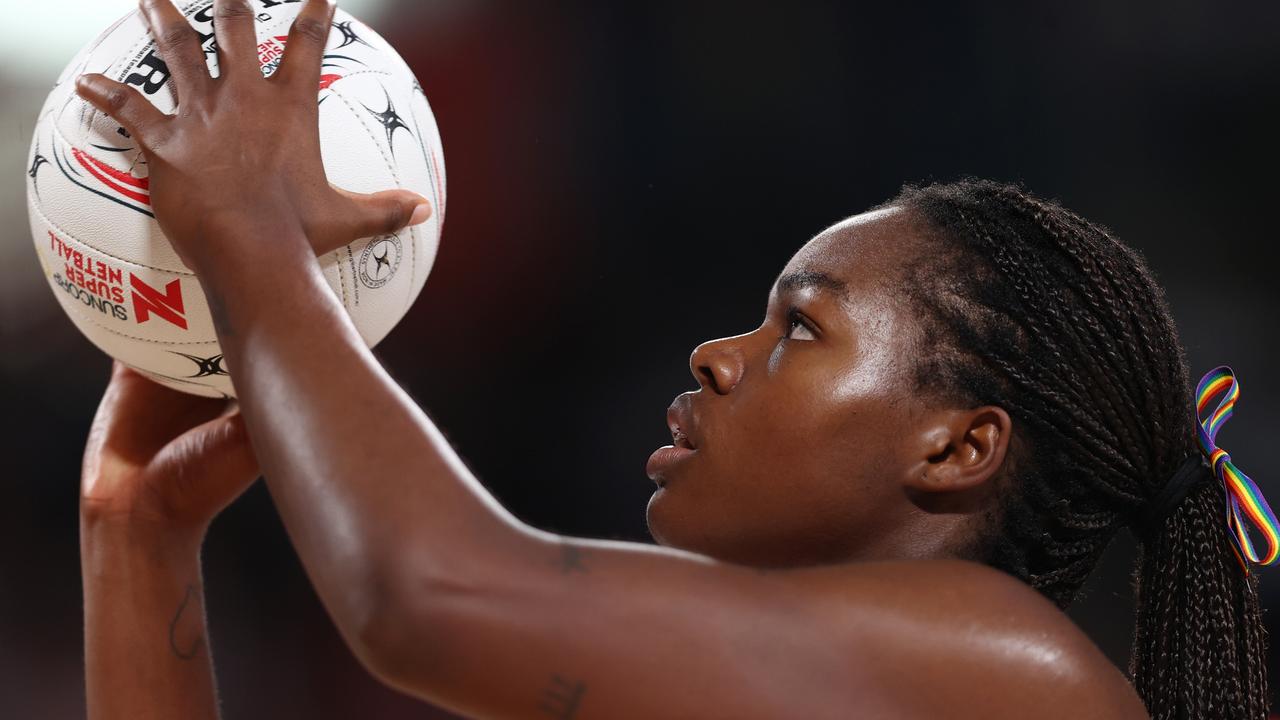 Grace Nweke of the Swifts shoots for goal during the round four Super Netball match between NSW Swifts and Queensland Firebirds. Photo: Getty Images