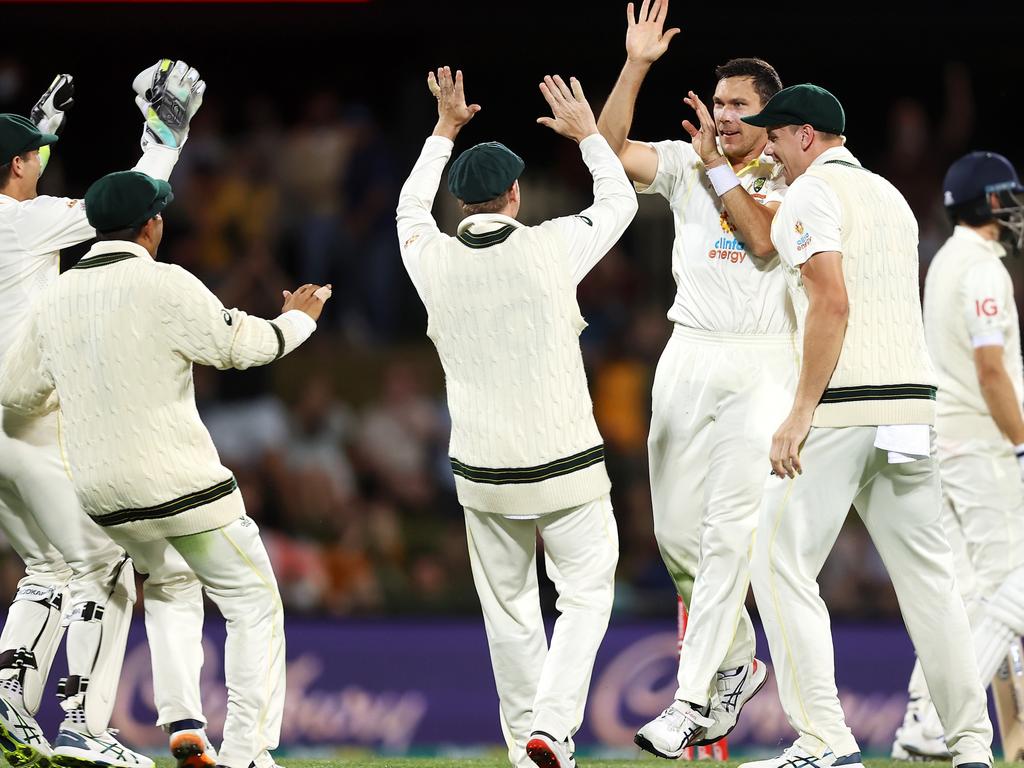 Boland celebrates after taking another English wicket. Picture: Mark Kolbe – CA/Cricket Australia via Getty Images