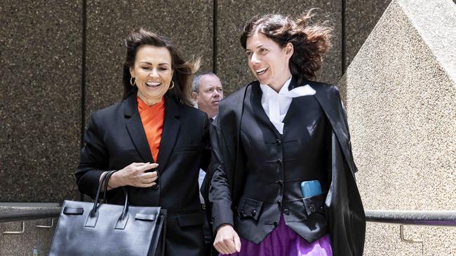 Lisa Wilkinson, left, and her barrister Sue Chrysanthou outside the defamation trial on Friday. Picture: NCA NewsWire / Monique Harmer