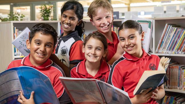 Richmond Primary School Students Divyant 10, Samantha 11, Amelia 9, Will, 9, and Hana 10 feel confident at school, which leads to better academic results. Picture: Kelly Barnes