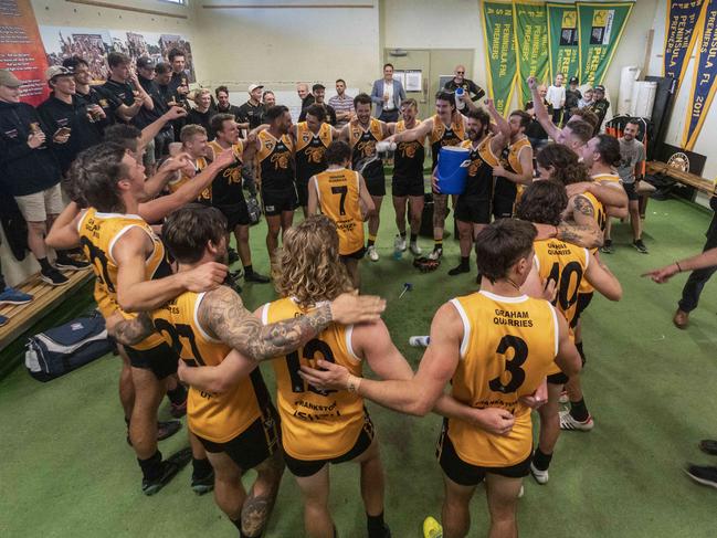 Frankston YCW players celebrate their win last Saturday. Picture: Valeriu Campan