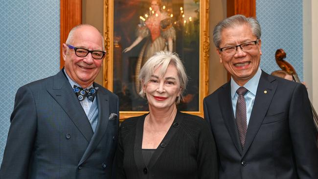 Adelaide Festival Centre's 50th Anniversary Celebration at Adelaide Town Hall – Phillip Martin, Anne Moran and Hieu Van Le. Picture: Naomi Jellicoe