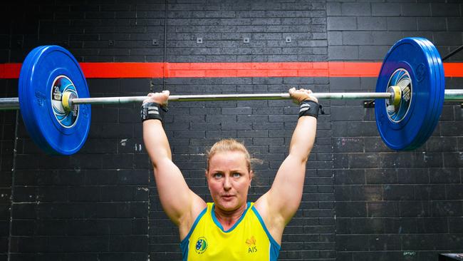 Weightlifter Stephanie Davies at her training base, Holland Performance in Panorama. Picture: AAP/Brenton Edwards.