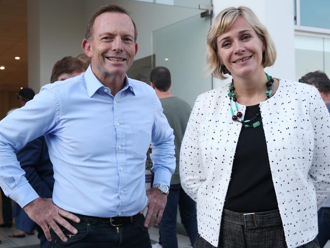 Tony Abbott MP and challenger Zali Steggall were both at the Brookvale Pre-Polling booth this afternoon. Picture: David Swift.