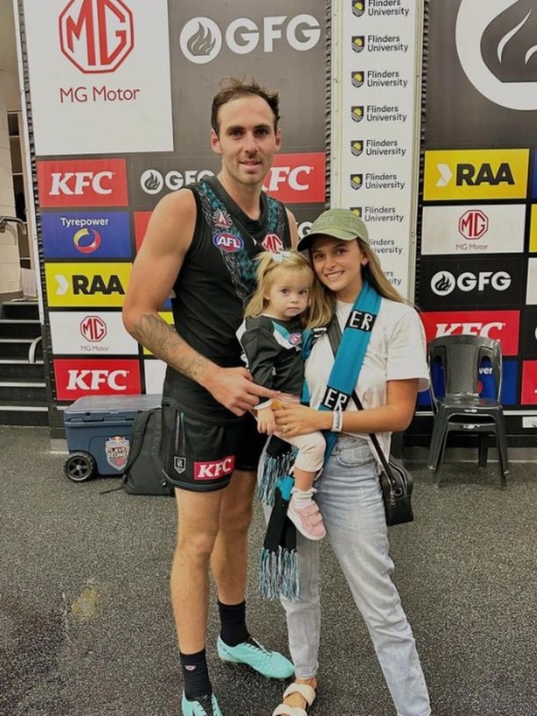 Port Adelaide's Jeremy Finlayson and wife Kellie.