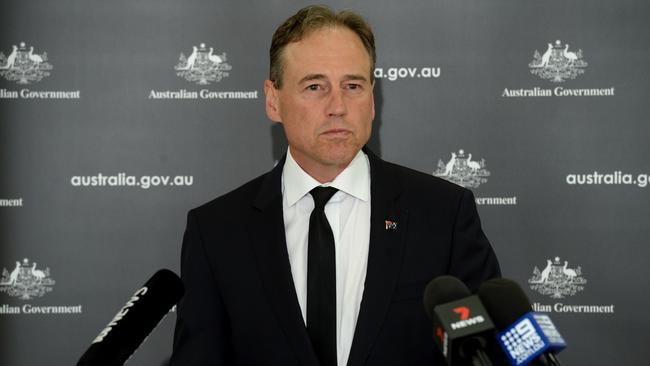 Federal Health Minister Greg Hunt addresses the media at Mount Martha LSC, south of Melbourne, Victoria. Picture: Andrew Henshaw