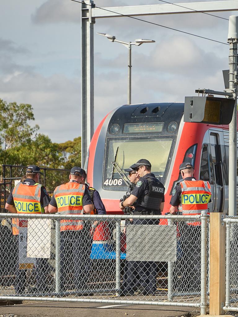 Emergency services at Tambelin train station in Evanston Gardens, after a boy was hit by a train. Picture: Matt Loxton