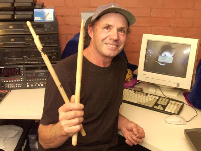 digital image  news V for Victory  Easy Beats member Gordon Snowy Fleet and his drum sticks this week  PIC IAN CUGLEY  STORY GRAHAM MASON