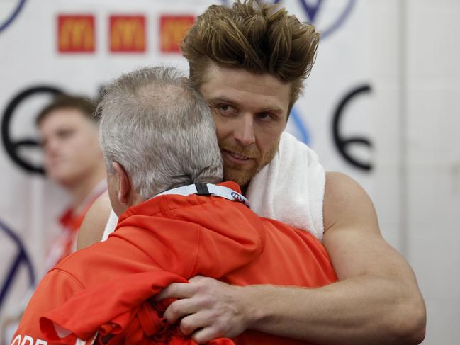 MELBOURNE, AUSTRALIA - SEPTEMBER 28: Dane Rampe of the Swans is seen after the AFL Grand Final match between Sydney Swans and Brisbane Lions at Melbourne Cricket Ground, on September 28, 2024, in Melbourne, Australia. (Photo by Daniel Pockett/AFL Photos/Getty Images)