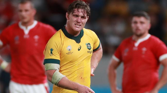 CHOFU, JAPAN - SEPTEMBER 29:  Michael Hooper, the Australia captain looks dejected as he leaves the field after their defeat during the Rugby World Cup 2019 Group D game between Australia and Wales at Tokyo Stadium on September 29, 2019 in Chofu, Tokyo, Japan. (Photo by David Rogers/Getty Images)