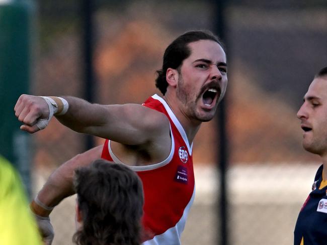 GlenroyÃs Judd Brewster during the EDFL football match between Glenroy and Essendon Doutta Stars in Glenroy, Saturday, May 28, 2022. Picture: Andy Brownbill