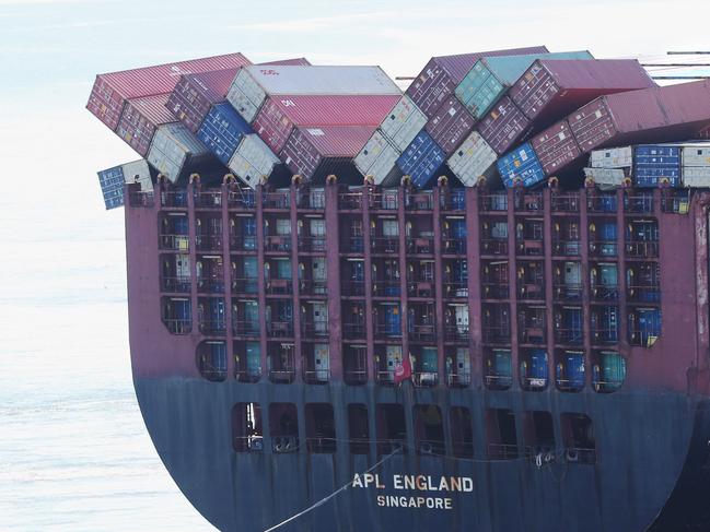 The container ship APL England arrives at the Port of Brisbane. Pic Peter Wallis