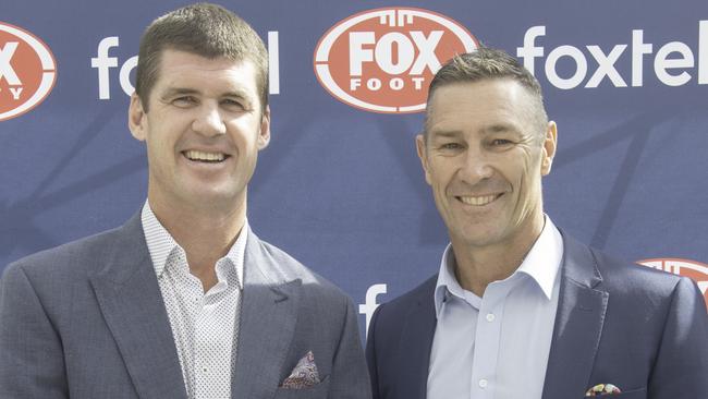 Jonathan Brown and Alastair Lynch at the Fox Footy launch at Crown in Melbourne. Picture: Tony Gough