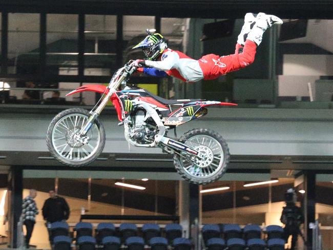 Nitro Circus at Kardinia Park on March 7, 2022. Stunts, crowd reactions, fireworks, plenty of colour. Picture: Mark Wilson