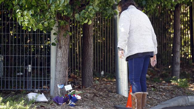 A tribute outside Newmarch Aged Care Facility on Saturday. Picture: Sam Ruttyn