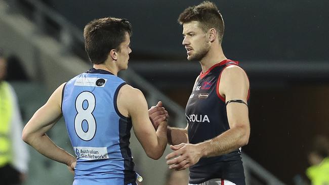 Sturt’s Jack Stephens (left) has played his last game for Sturt, while Brady Dawe’s career with Norwood has been extended another week. Picture: Sarah Reed