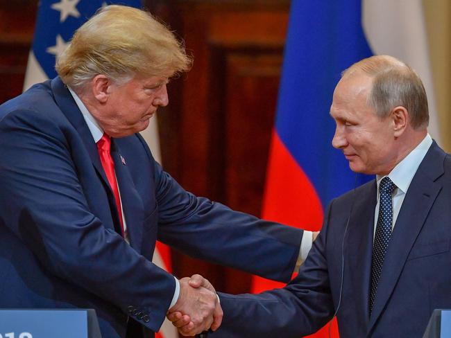 Mr Trump with Russian President Vladimir Putin in 2018. Picture: Yuri Kadobnov/AFP