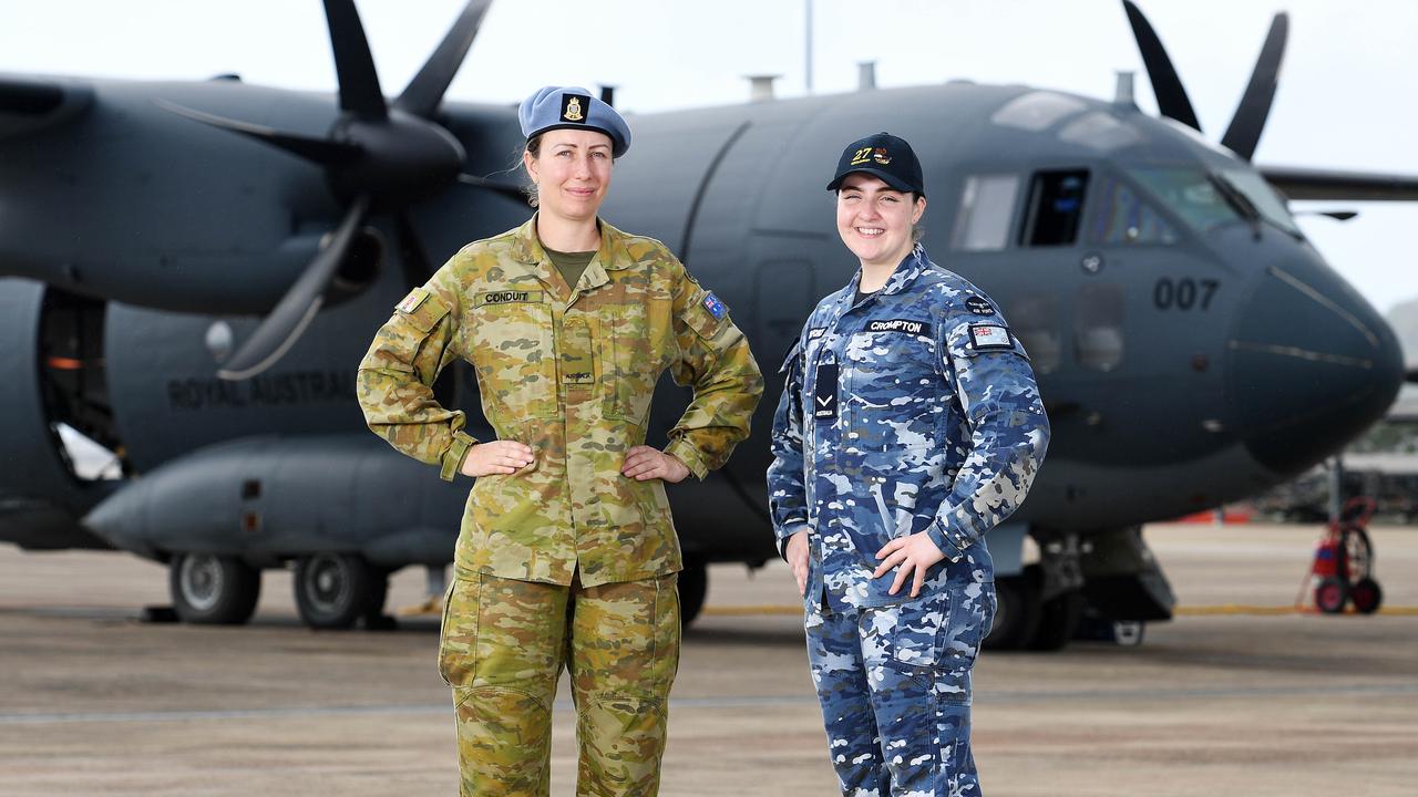 Army Private Chantal Conduit (16 Aviation Brigade) and Air Force Leading Aircraftswoman Bernadette Crompton (27 Squadron). Picture: Shae Beplate