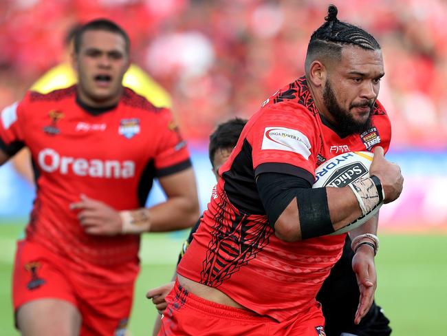 Ben Murdoch-Masila of Tonga during the Rugby League World Cup round 3, pool B match between Tonga and New Zealand at Waikato Stadium in Auckland, New Zealand, Saturday, November 11, 2017. (AAP Image/David Rowland) NO ARCHIVING, EDITORIAL USE ONLY