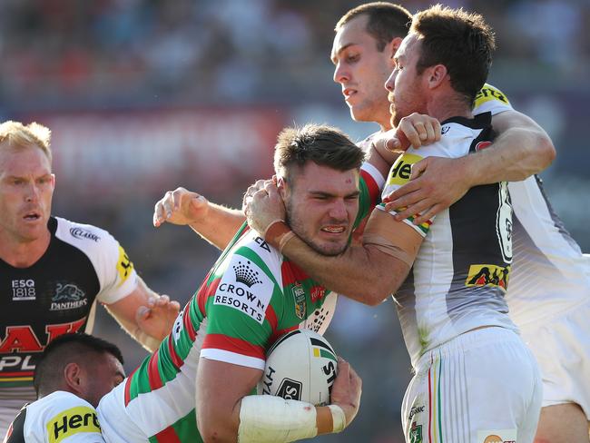 Angus Crichton doing the hard yards against Penrith. Picture: Brett Costello