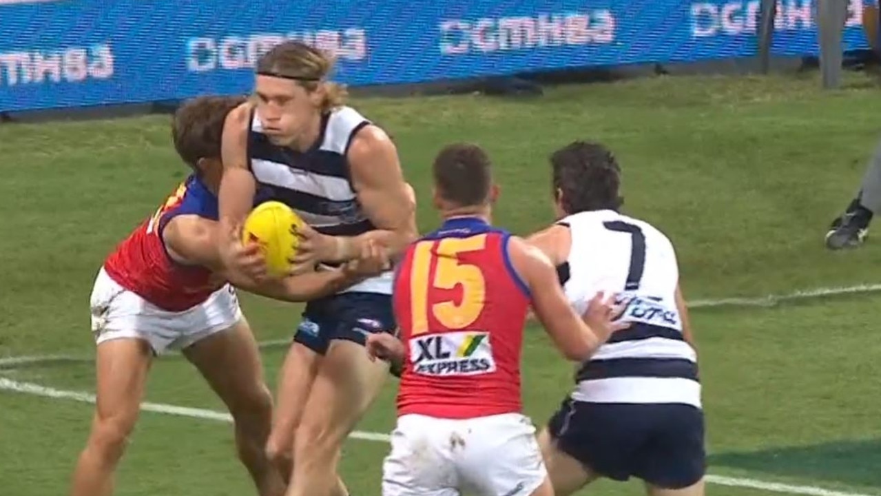 Mark Blicavs is tackled in the dying moments.