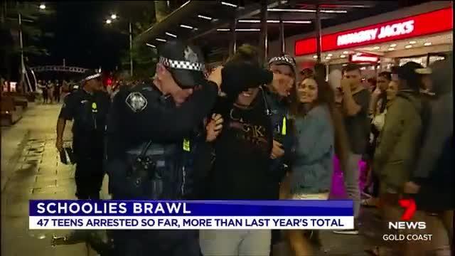 Wild schoolies brawl on Gold Coast