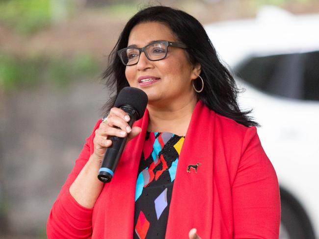 Greens Senator Mehreen Faruqi in Wentworth Park, NSW. Saturday 20th October 2018. The protest is against the world's richest greyhound race at Wentworth Park. (AAP Image/Jordan Shields)