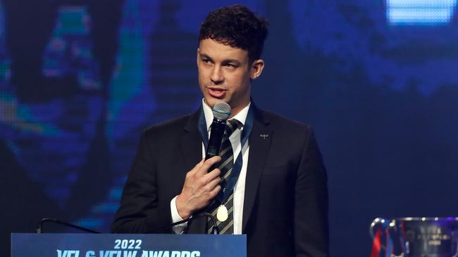 Tom Gribble of Werribee wins the 2022 J. J. Liston Trophy. Photo: AFL Photos via Getty Images.