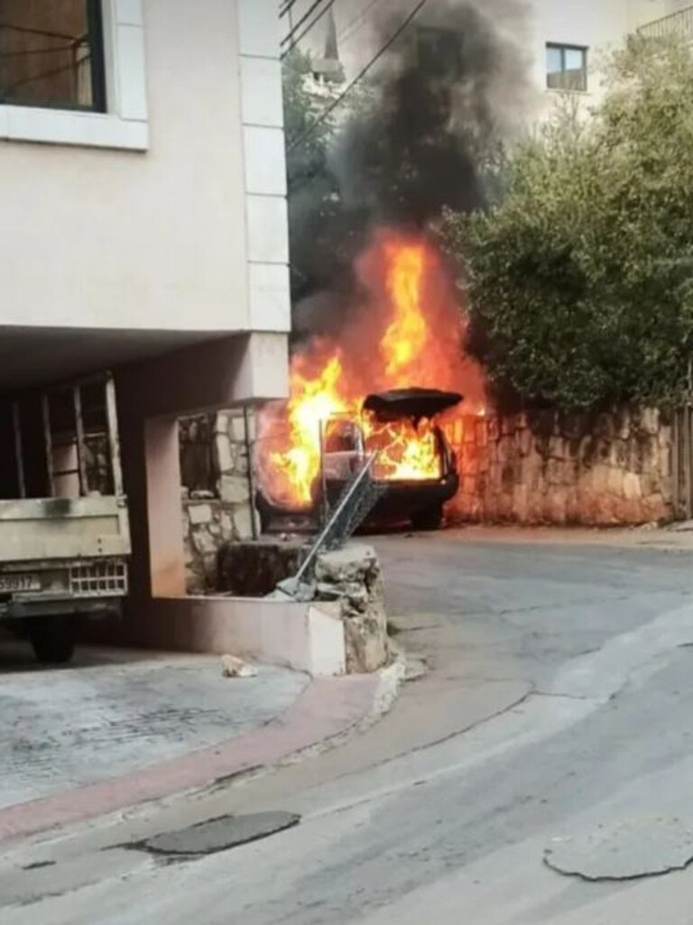 A car on fire in the capital after a blast in capital. Picture: X/Seamus_Malek