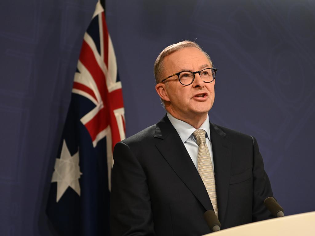 Opposition leader Anthony Albanese speaks at a press conference after the federal election date was announced. Picture: NCA NewsWire / Flavio Brancaleone