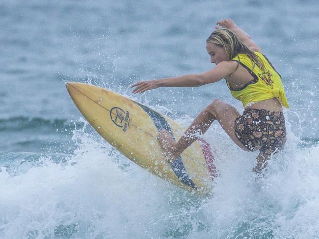 Early Saturday heats of The Burleigh Heads Boardriders Single Fin Festival. Picture: Glenn Campbell