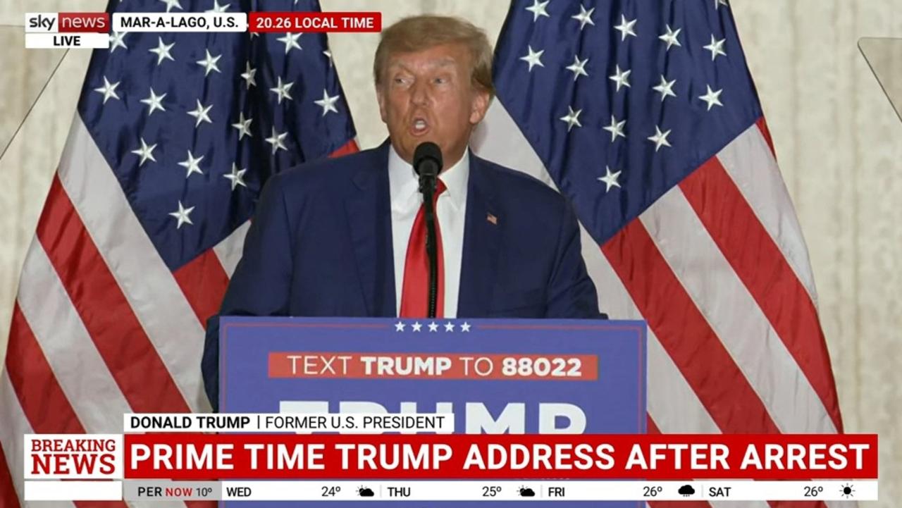 Donald Trump speaking at Mar-a-Lago. Picture: Sky News