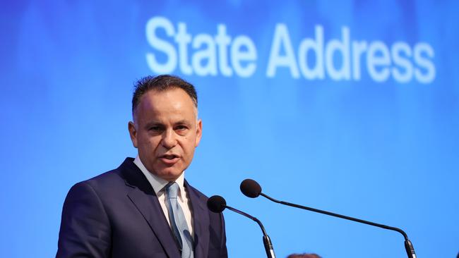 MELBOURNE, AUSTRALIA - NCA NewsWire Photos SEPTEMBER 24, 2023 : State Opposition leader John Pesutto addressing the Victorian Liberal State Council conference at Moonee Valley Racing Club. Picture: NCA NewsWire / Ian Currie