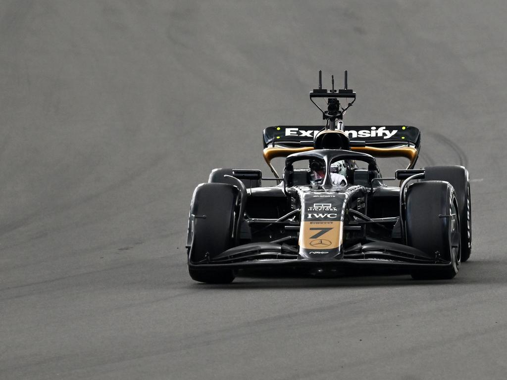 Using Formula 2 cars converted by Mercedes, the ‘film cars’ took places on the grid for the race and ran in part of the formation lap before the start of the Grand Prix. Picture: Dan Mullan/Getty Images