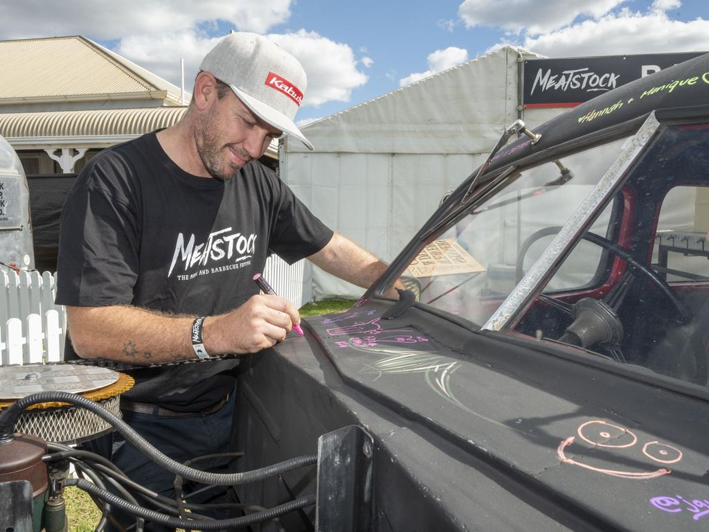 Jason Martin with his 1938 Studebaker President, on display as an art car. Meatstock 2023 at Toowoomba Showgrounds. Friday, April 14, 2023. Picture: Nev Madsen.