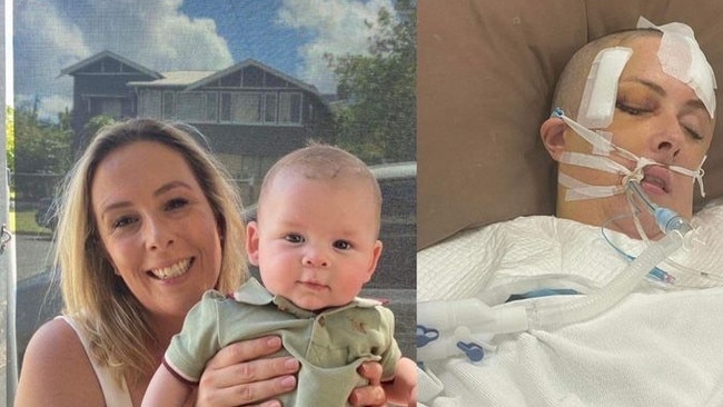 Kylee Enwright (pictured left with grandson Leo) remains in a coma in a Phuket hospital after falling on May 28. Pictures: Supplied. right.