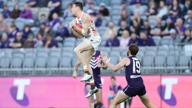 High-flying Giant Jeremy Cameron found some much-needed form. Picture: AFL Photos/Getty Images